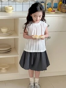Dazy Kids 2 件套：年轻女孩纯色无袖休闲简约背心和迷你裙，女孩夏季服装 - 白色 - 查看 3
