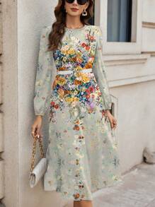 SHEIN Clasi 定位印花休闲连衣裙，适合春夏情人节 - 綠色 - 查看 6