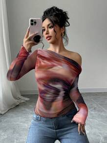 Firerie 女士露肩长袖修身休闲 T 恤，简约时尚日常穿着 - 彩色 - 查看 6