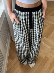 DAZY Pantalones de pijama rectos de mujer de corte holgado a cuadros