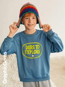 Set de 2 piezas con sudadera de cuello redondo de manga larga con estampado de eslogan y pantalones de chándal casuales para niño preadolescente, otoño - Multicolor - Ver 3