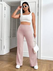 SHEIN EZwear Plus Size High Waist Flared Casual Pants, Daily Comfortable Wear