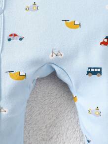 SHEIN Leap Crew Newborn Baby Boy Cute Cartoon Pattern Round Neck Front Button Long Sleeve Soft Jumpsuit - Blue - View 3