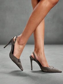 CUCCOO SZL Women's Pointed Toe Buckle Design Fashion High Heel Pumps, Casual Everyday Wear - Grey - View 2