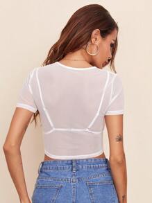 SHEIN BAE Sheer Mesh Crop Top Without Bra - White - View 2
