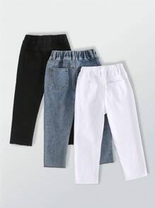 DENIMLY YOUNG KIDS 3 PIECE SET CASUAL SIMPLE CLASSIC SLIM FIT Cotton JEANS, Flat Pockets On Back And Elastic Waistband,All Year Must Have Fashion Item.