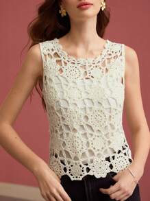 MOTF PREMIUM WEAVE HOLLOW OUT SWEATER VEST - White - View 8