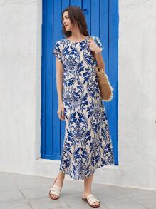 EMERY ROSE Women's Summer Vacation Dress Geometric Color Block Printed Casual With Pockets Long Dress - Multicolor - View 1