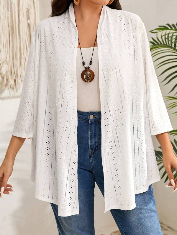 EMERY ROSE Plus Size Plain Long Sleeve Cardigan, Casual Daily Wear,Vacation Outfits Woman,Boho For Women