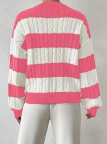 Calvaya Women's V-Neck Long Sleeve Striped Minimalist Pullover Sweater, Casual Everyday Wear