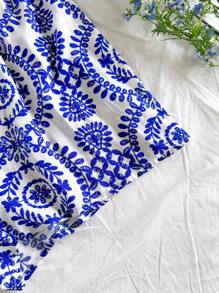 Soleia Dames Zomervakantie Losse Blauwe En Witte Print Rugloze Halter Jumpsuit Met Zij-uitsparing, Geschikt Voor Feest, Date, Afternoon Tea, Pasen, Festival, Strand, Cruise