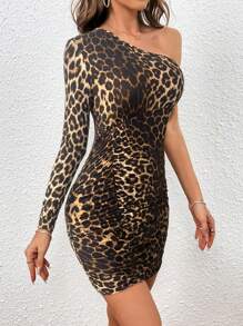 Firerie Vestido mini ajustado de manga larga con estampado de leopardo, de moda - Multicolor - Ver 6