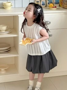 Dazy Kids 2 件套：年轻女孩纯色无袖休闲简约背心和迷你裙，女孩夏季服装 - 白色 - 查看 7