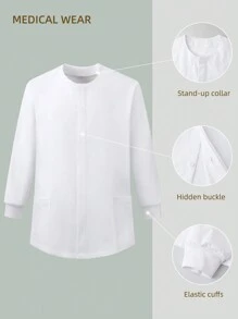Manfinity Homme Men's Solid Color Long Sleeve Pocket Minimalist Design Medical Uniform Top