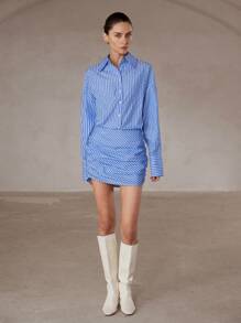 Aveloria Modichic Vestido mini ajustado con botones y cuello de solapa a rayas, diseño entallado para commuting