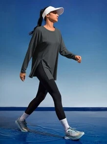 In My Nature Top à manches longues, fendu, couleur unie, décontracté, pour femmes. Vêtements de randonnée pour femmes