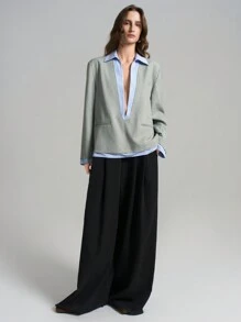 Ontre 2025 Spring Women Contrast Stripe Long Sleeve Simple Blazer, Daily Commute, Vintage Style In Fall/Winter Thanksgiving - Grey - View 5