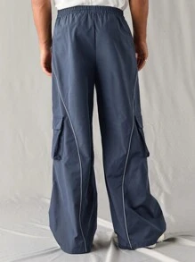 Manfinity RebelGame 男士梭织时尚休闲日常年轻宽松花卉印花松紧腰直筒裤 - 藍色 - 查看 2