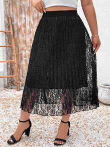 SHEIN Clasi تنورة صيفية أنيقة مزينة بالدانتيل مقاسات كبيرة للسيدات