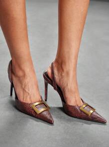 CUCCOO SZL 女式豹纹小马毛尖头高跟单带浅口鞋