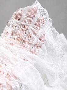 SHEIN Unity 女式春夏 V 领短袖 T 恤，Ankla 红色纹理网眼蝴蝶结修身性感短款上衣