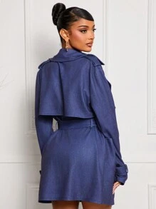SHEIN SXY Sexy Elegant Comfortable Washed Blue Trench Coat
