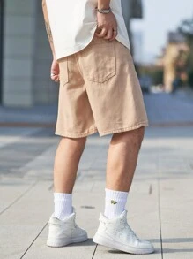 Manfinity Hypemode Men's Casual Solid Color Loose Denim Shorts - Brown - View 2