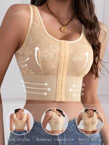 Myrelith Front Button Lace Patchwork Cropped Shaping Top