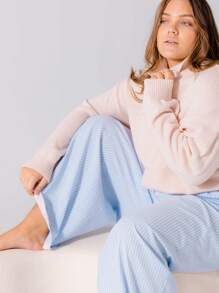 Aralina Curve Contrast Stripe Boxer Pajama Lounge Pants - Blue - View 6