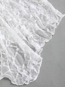 SHEIN Unity 女式春夏 V 领短袖 T 恤，Ankla 红色纹理网眼蝴蝶结修身性感短款上衣