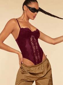 SHEIN BAE Damen eleganter und sexy Spitzen-Bodysuit