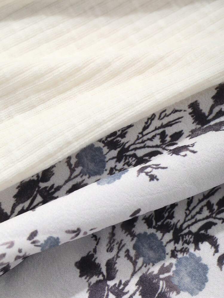 2pcs/Set Tween Girl Solid Color Top & All-Over Floral Print Pants Set,Girls Summer Outfits,Back To School Clothes