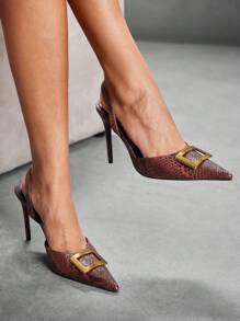 CUCCOO SZL 女式豹纹小马毛尖头高跟单带浅口鞋