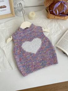 Baby Girl Colorful Heart Patterned Knit Sweater Vest