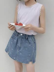 Dazy Kids Tween Girl Allover Print Denim Shorts, Summer,Back To School Clothes - Medium Wash - View 4