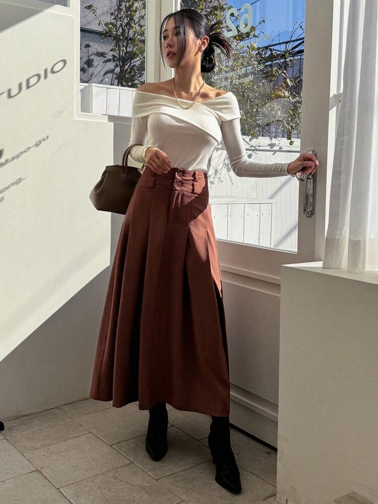 Spring Creative Waistband Pleated A-Line Women Skirt