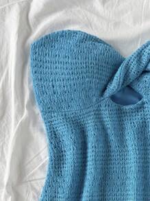 Soleia Váy ngắn chữ A dệt kim jacquard họa tiết màu xanh lam dành cho nữ - Màu xanh lam - Xem 3
