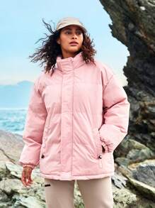Urban Outdoor Tragen Warme, isolierte, einfarbige, dicke Damen Steppjacke