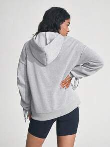 Sudadera casual minimalista de manga larga con bordado de letras para mujer - Gris - Ver 5