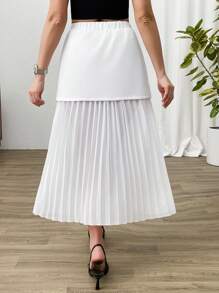 SHEIN Clasi 大码女式荷叶边下摆长裙 - 白色 - 查看 2