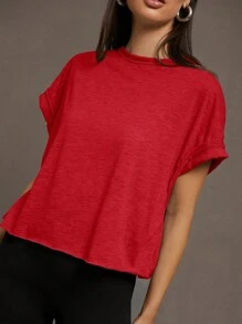 SHEIN Essnce Women Round Neck Plain Backless Casual Daily Spring And Summer Short-Sleeved T-Shirt