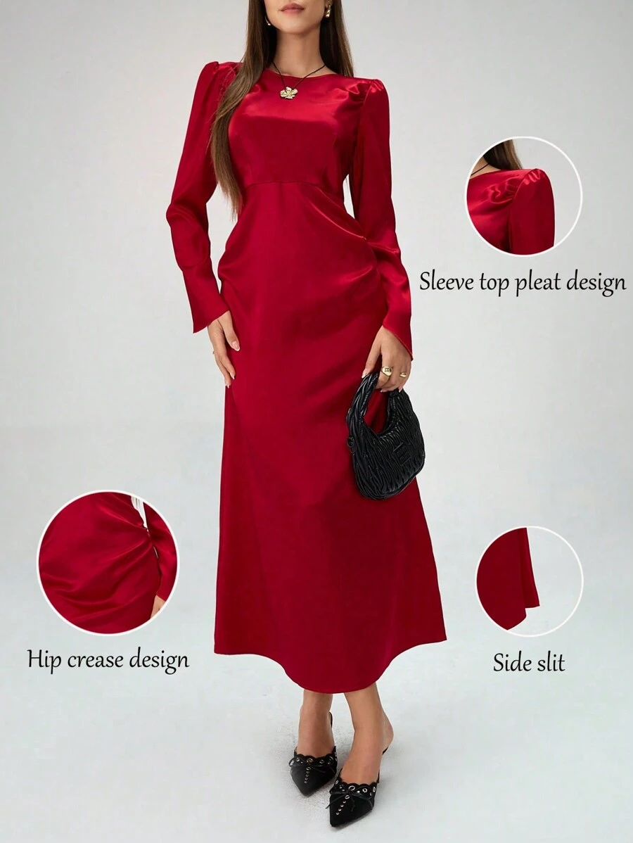 Chiquease 1pc Off-Shoulder Ruched Waist Long Sleeve Dress With Ruffle Details, Elegant Sexy For Music Festival, Ball, Holidays For New Year Clothes Maxi Women Outfit Fall Cloth For Women