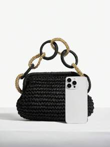 SHEIN VCAY Women's Fashion Bohemian Style Straw Tote Bag, Suitable For Travel