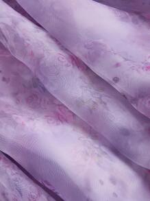 SHEIN X JIMENA & MATEO SHEIN MOD Purple Flower And Puppy Print Gorgeous Dress With Bows On Sleeves And Above Waist Front Ruffled Dress, Party Dress, Birthday Dress