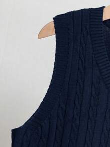 SHEIN Tween Boy Loose & Casual Twist Floral Knit Sweater Vest,In Fall/Winter