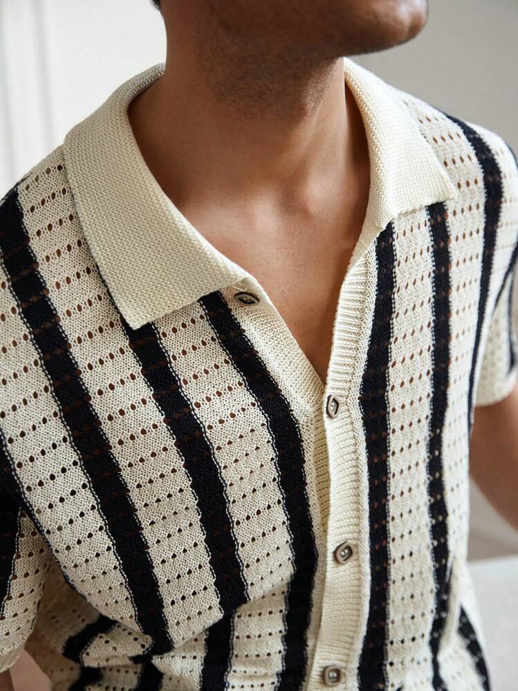 Manfinity Homme Old Money Men's Striped Short Sleeve Hollow-Out
