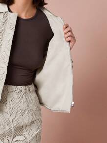 Enchnt Spring  Romantic Women's Floral Lace Long Sleeve Front Zipper Elegant Short Jacket,For Romantic Dinner Dates&Sweet Party&Daily Wear,Holiday Jacket - Apricot - View 9