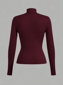 RueChic Women's Regular Fit Solid Color Knit Long Sleeve Crew Neck T-Shirt Tight Tops High Neck Top