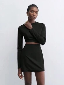 Maija 女士优雅镂空圆领长袖黑色迷你连衣裙，适合节日派对和日常穿着，早春 - 黑色 - 查看 3