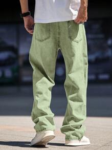 Manfinity Homme Plus Size Men's Simple Pocket Casual Jeans, For Daily Wear